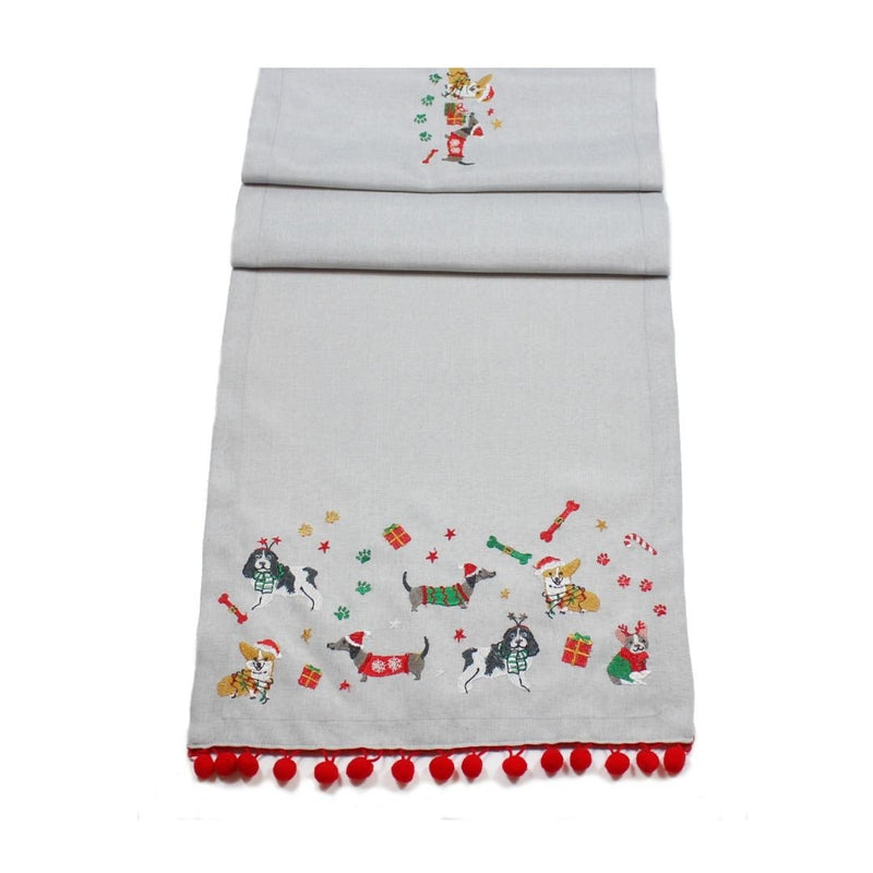 Christmas Table Runner Here Comes Santa Paws