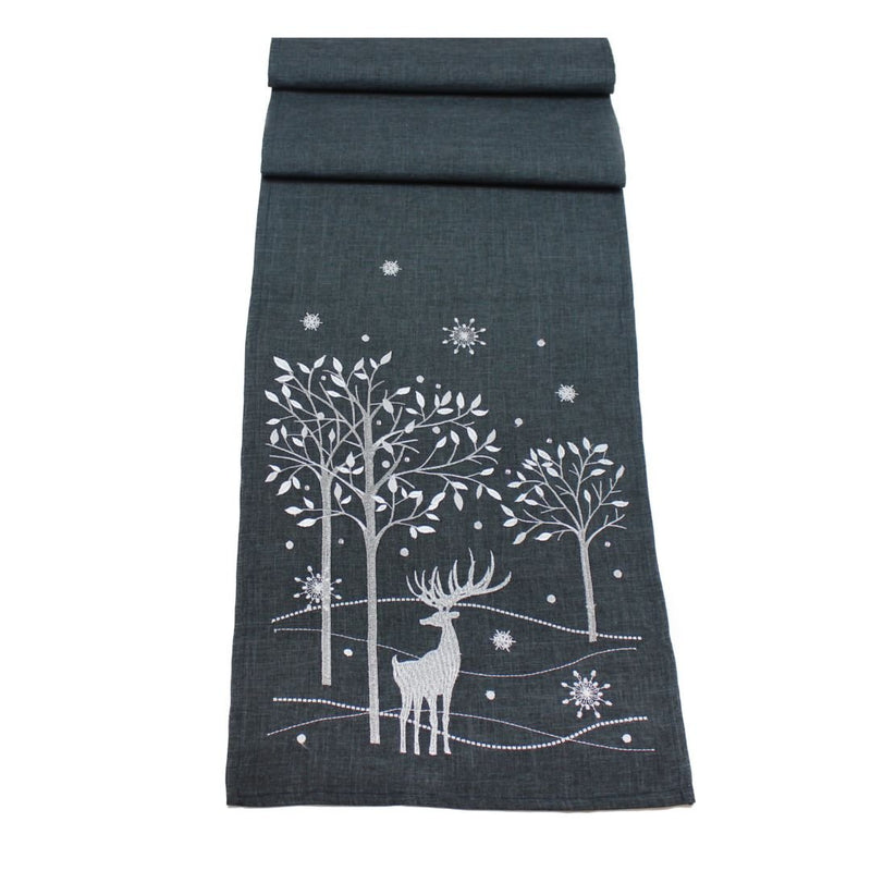 Christmas Table Runner Shimmer Stag - Pewter