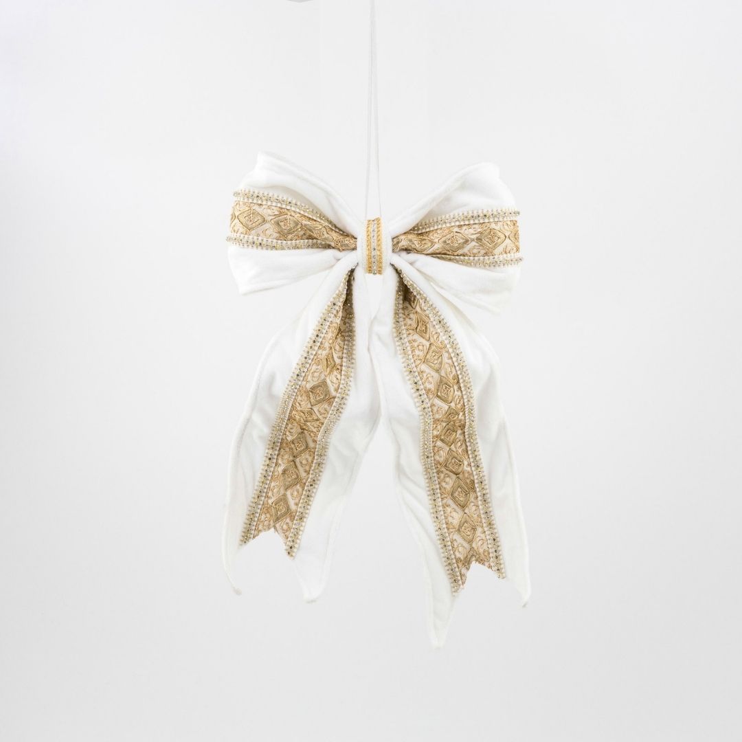 White Velour Bow Gold Detail