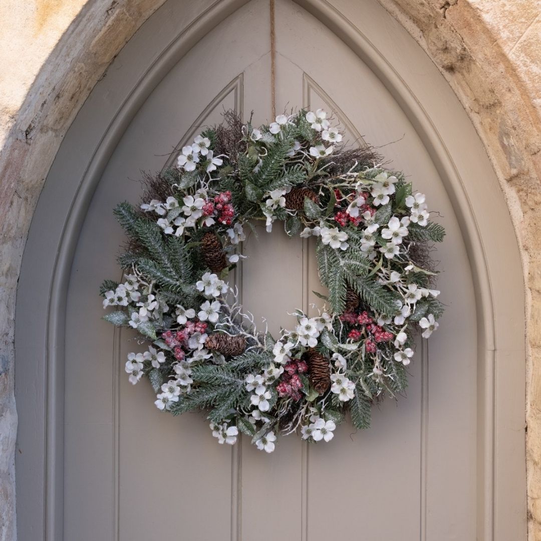 Christmas Faux Wreath Langham Dogwood and Red Berries