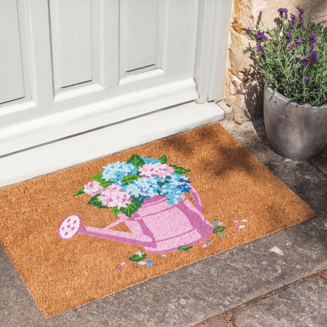 Coir Outdoor Rug Watering Can Blooms 45 x 75cm