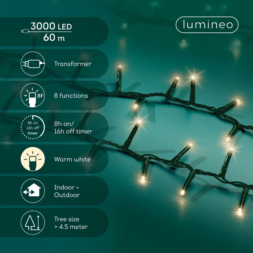Christmas Lights 3000 LED - Compact, Warm White - Ideal for 9ft Tree