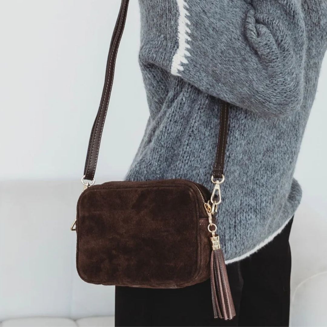 Cross Body Bag Suede Dark Brown