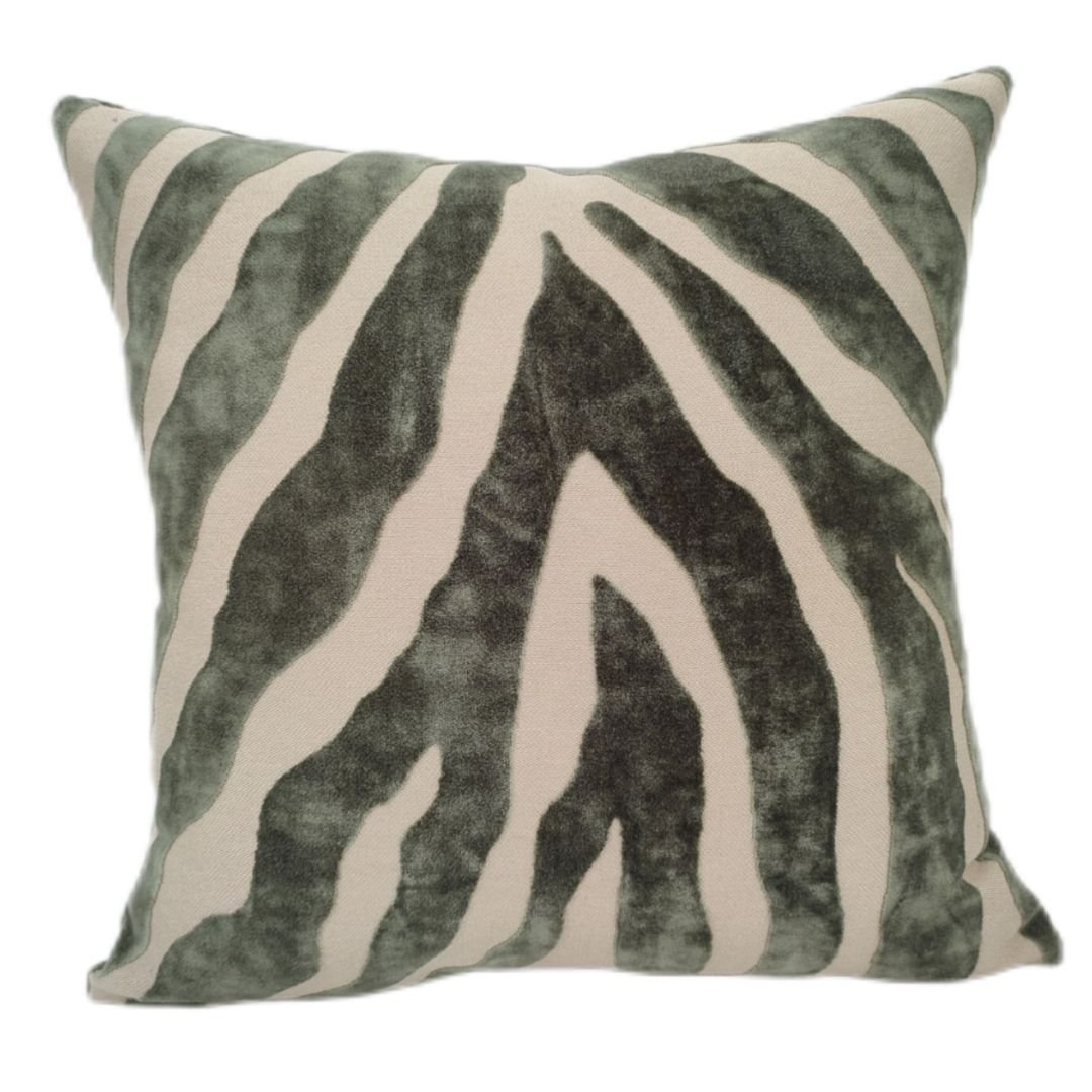 Cushion Zebra Cut Velvet - Sage