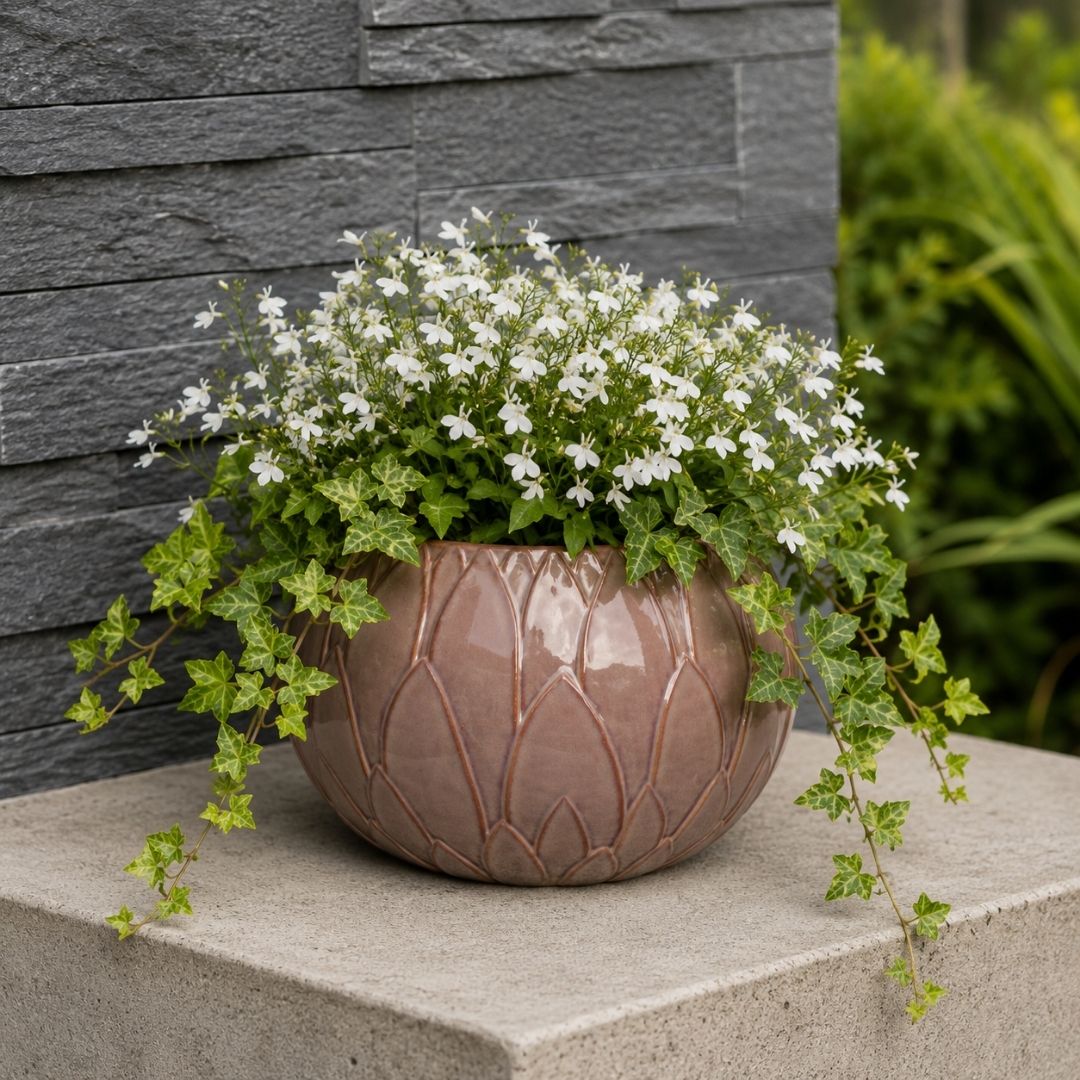 Glazed Bowl Outdoor Planter Victoria - Pink