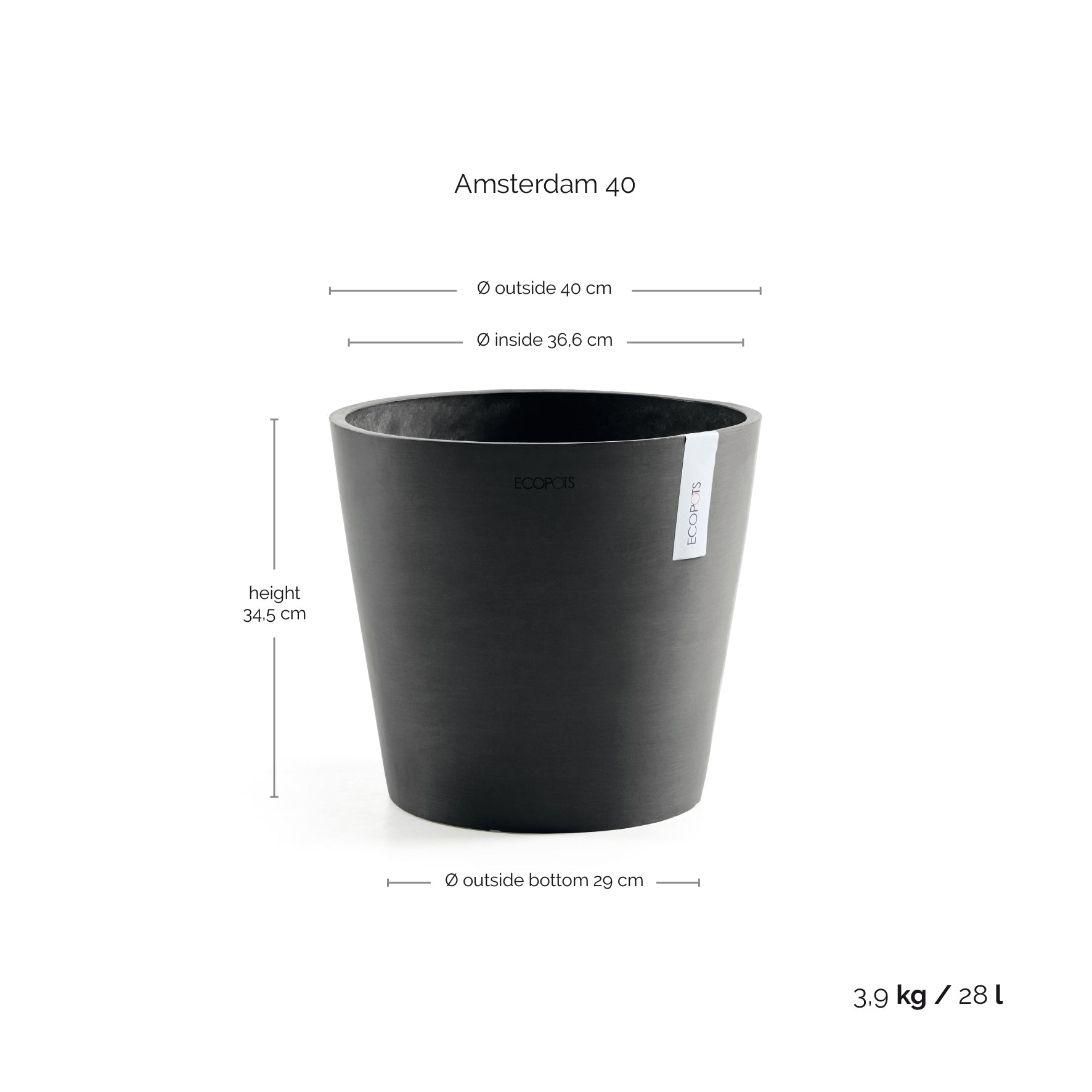 Ecopots Amsterdam Dark Grey