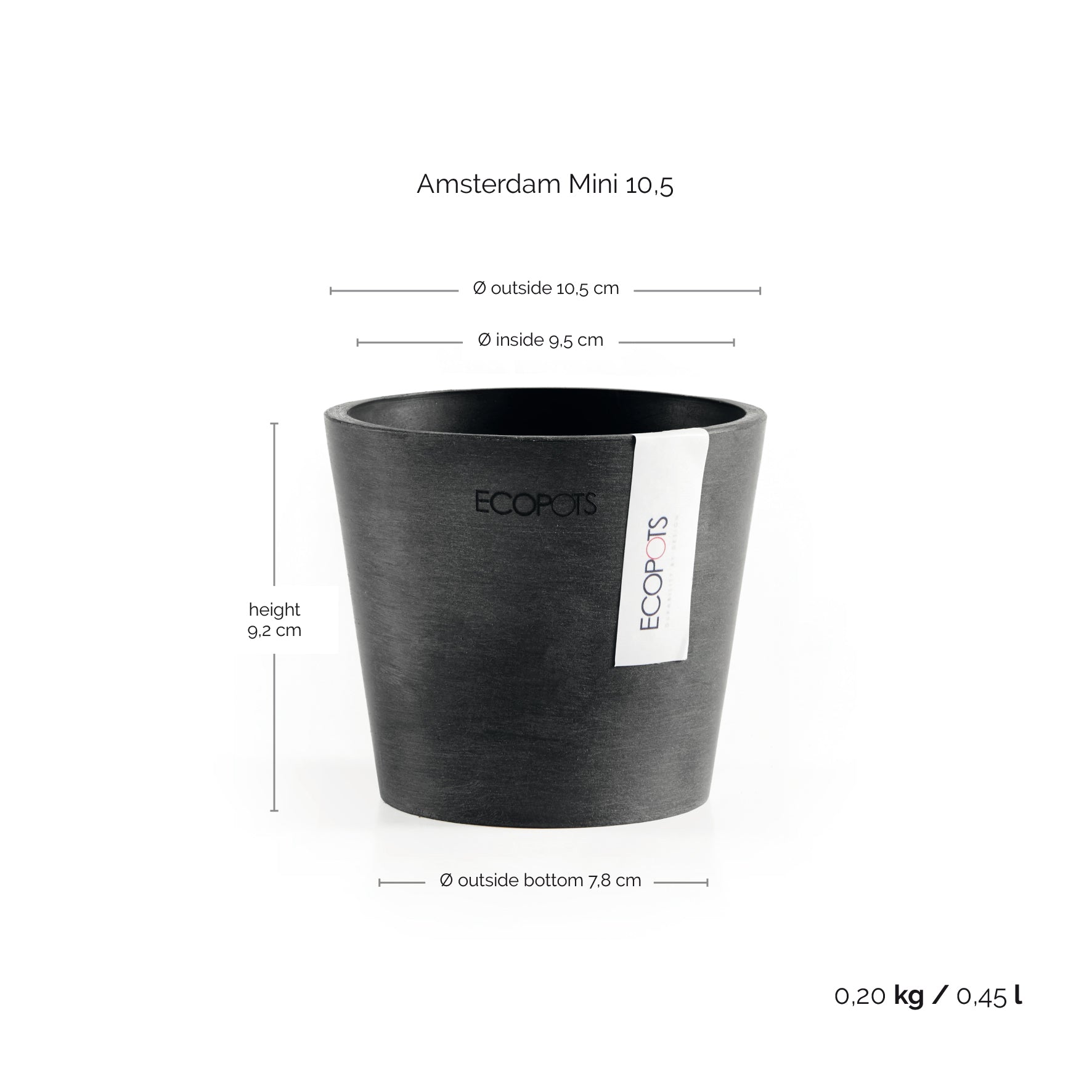 Ecopots Amsterdam Mini Pot Dark Grey