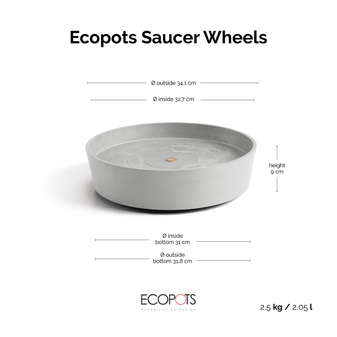 Ecopots Saucer Wheels Round White Grey