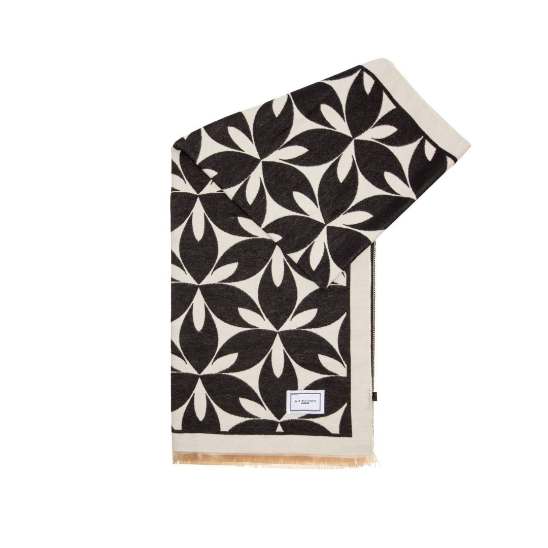 Winter Scarf Black Ivory Abstract Petals