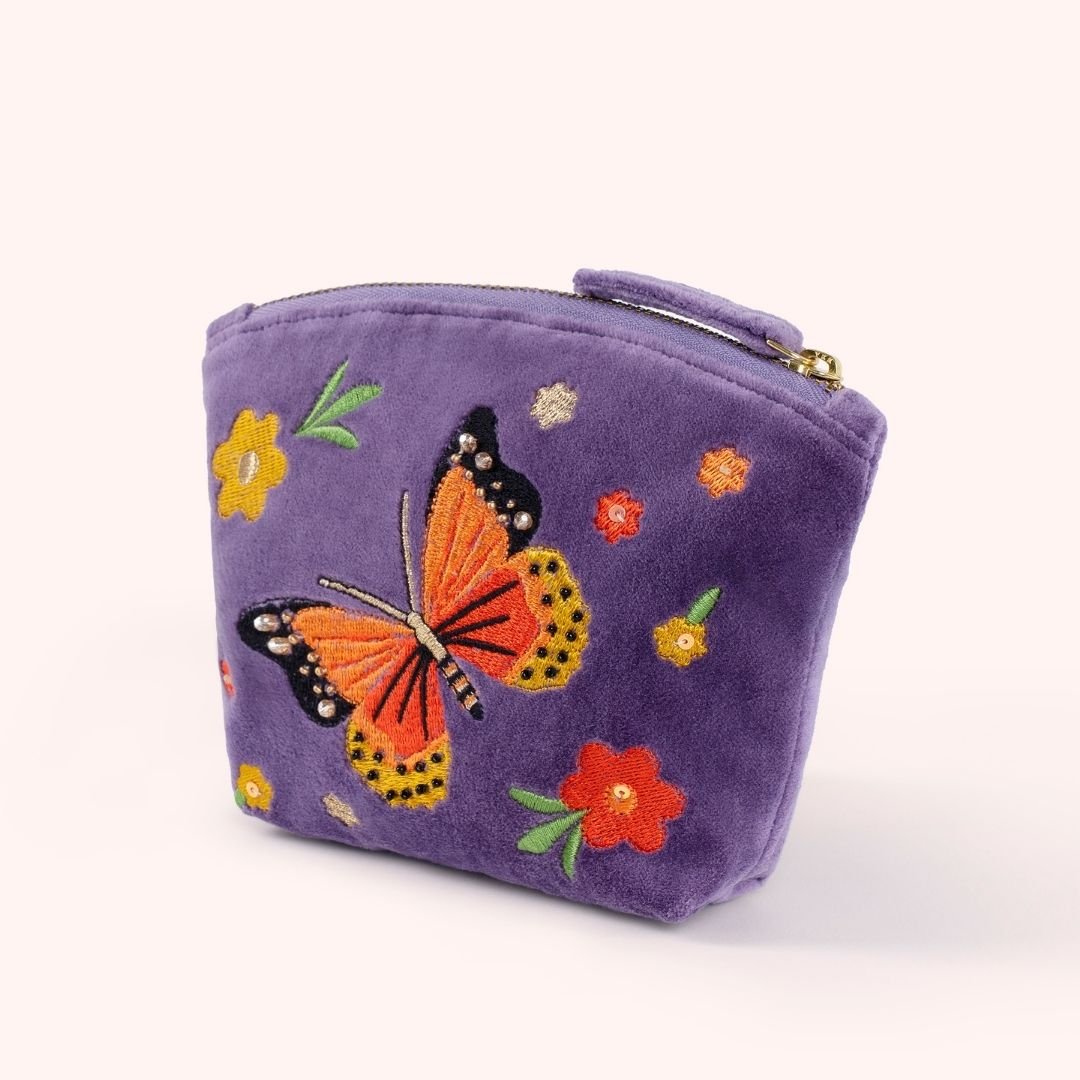 Embroidered Velvet Mini Pouch - Bonny Butterfly