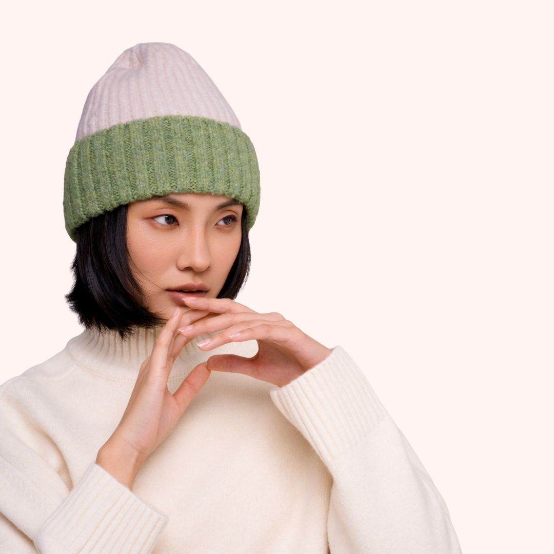 Emily Beanie Hat - Cream Green
