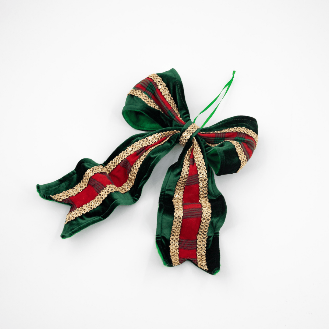 Green Velvet Bow With Tartan