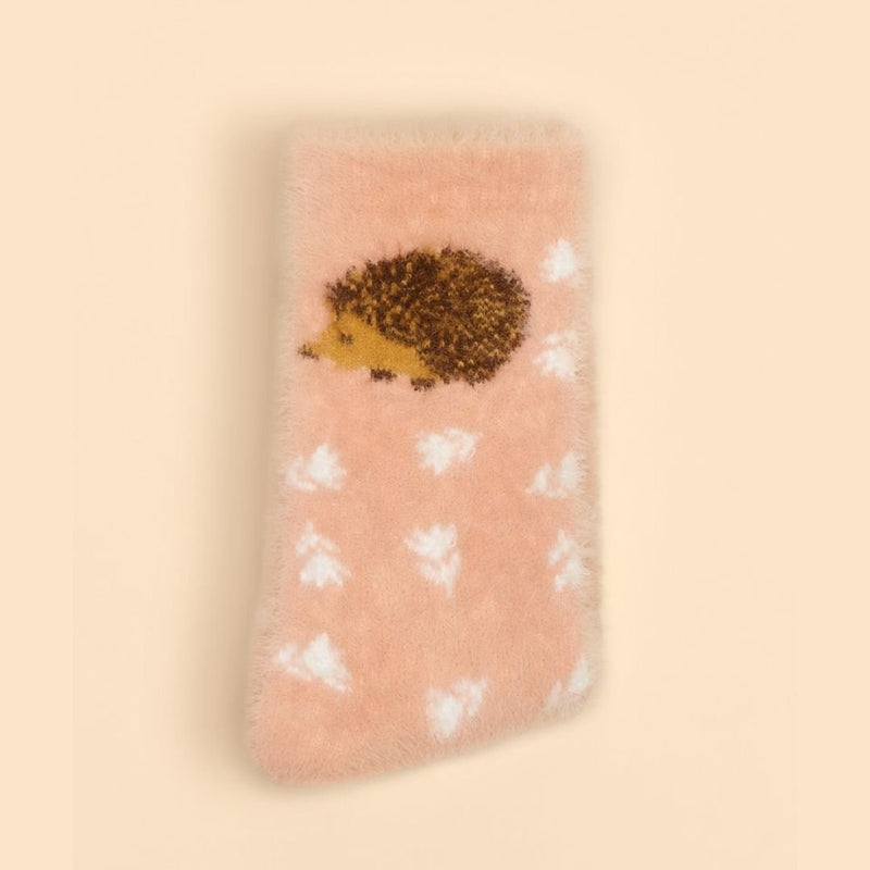 Happy Hedgehog Fuzzy Slipper Socks - Petal