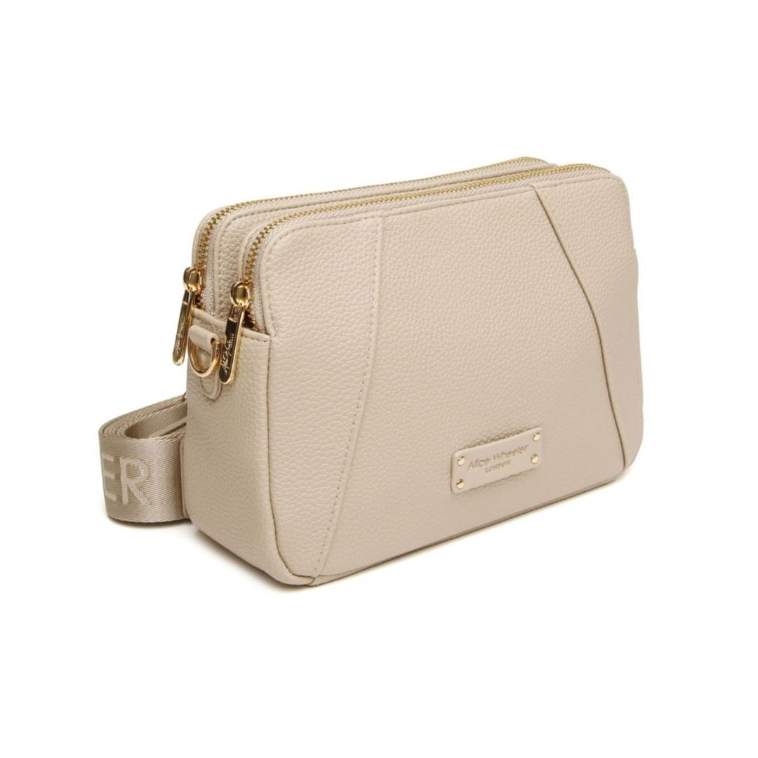 Kensington Double Zip Cross Body Bag - Stone