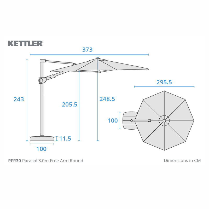 Kettler 3m Free Arm Parasol Taupe