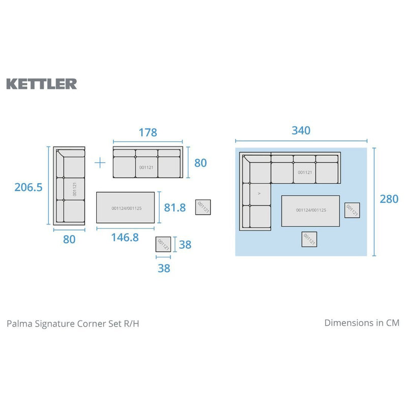 Kettler Palma Corner Set (RH) with High/Low Alu Slat Table