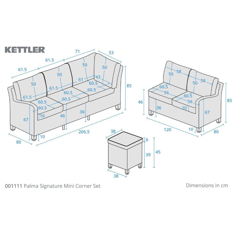 Kettler Palma Mini Corner Set High/Low Glass Table