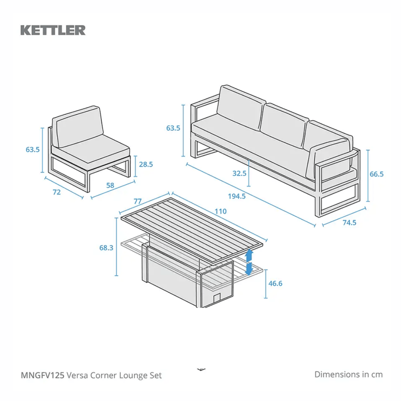 Kettler Versa Corner Lounge Set High/Low Table