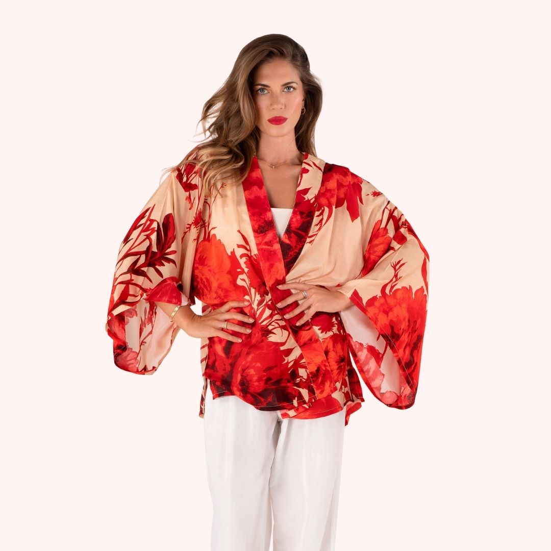 Kimono Jacket - Rouge Blooms