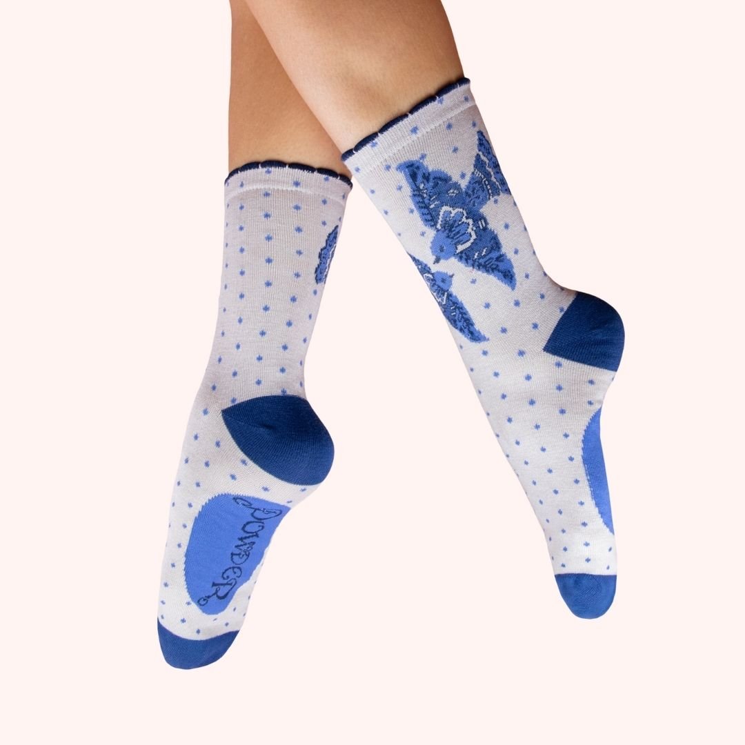 Ladies Ankle Socks - Blue Birds