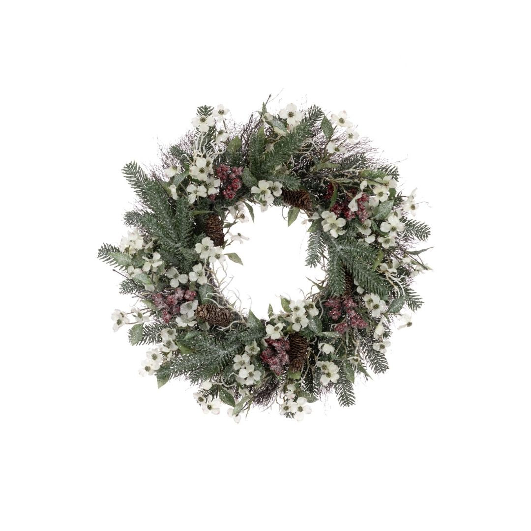 Christmas Faux Wreath Langham Dogwood and Red Berries