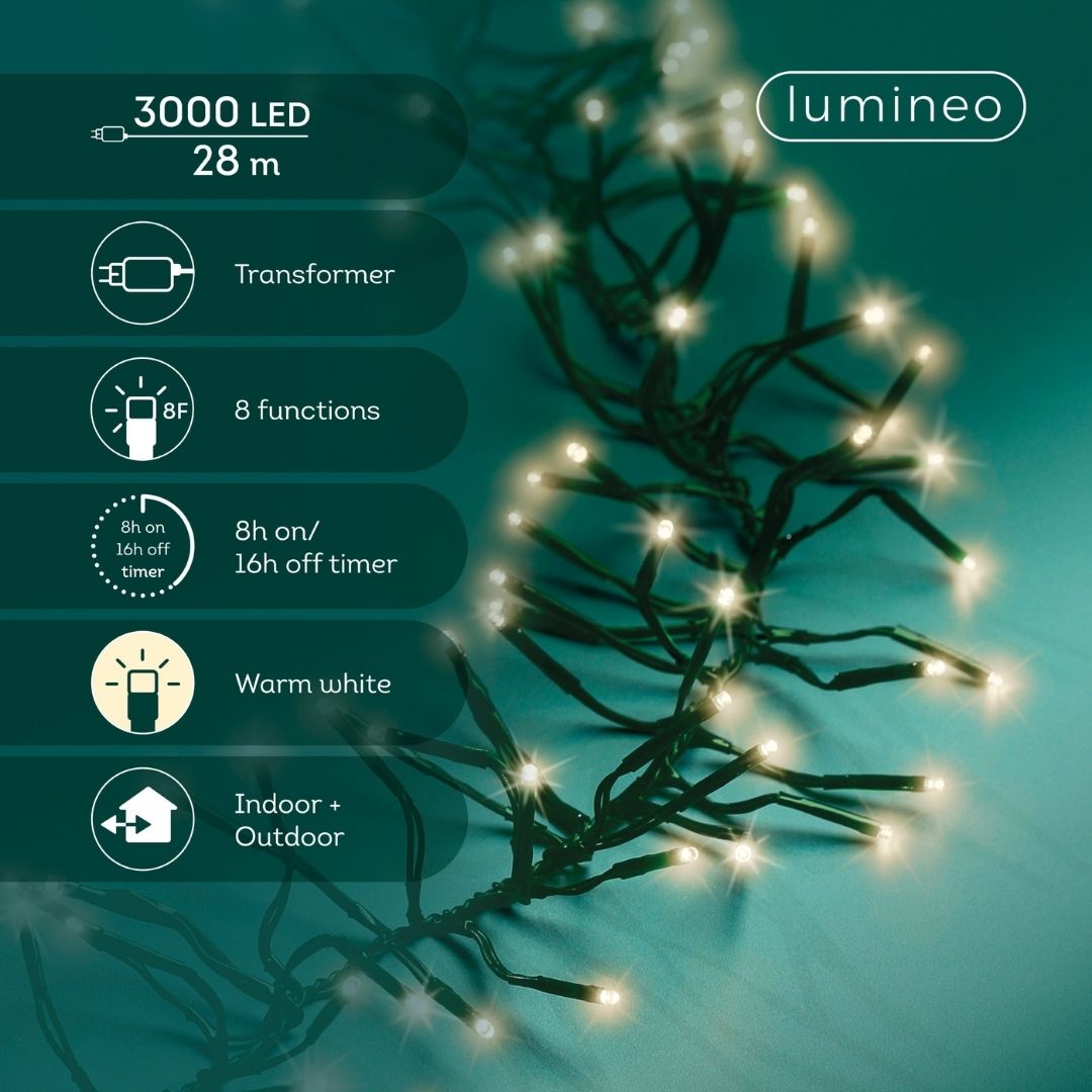 Christmas LED Cluster Lights Warm White 3000 LED - Ideal for 9ft Tree