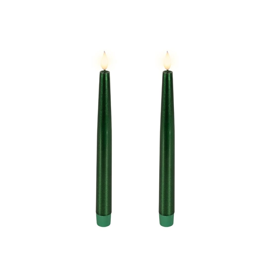 LED Wick Dinner Candles Green - 2 Pack