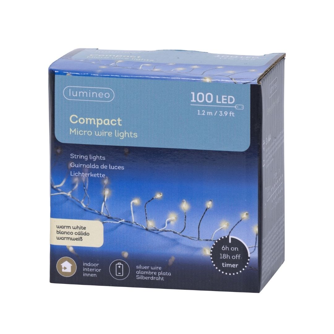 Micro Wire LED Compact Christmas String Lights - Warm White - Battery Operated