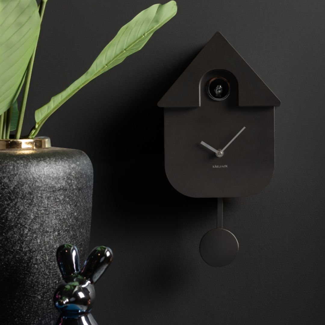 Modern Cuckoo Wall Clock Metallic Dark Grey