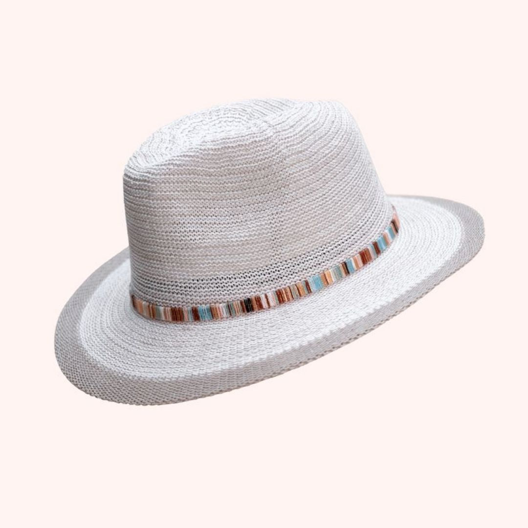 Natalie Hat - Snowdrop Multi Stripe Band