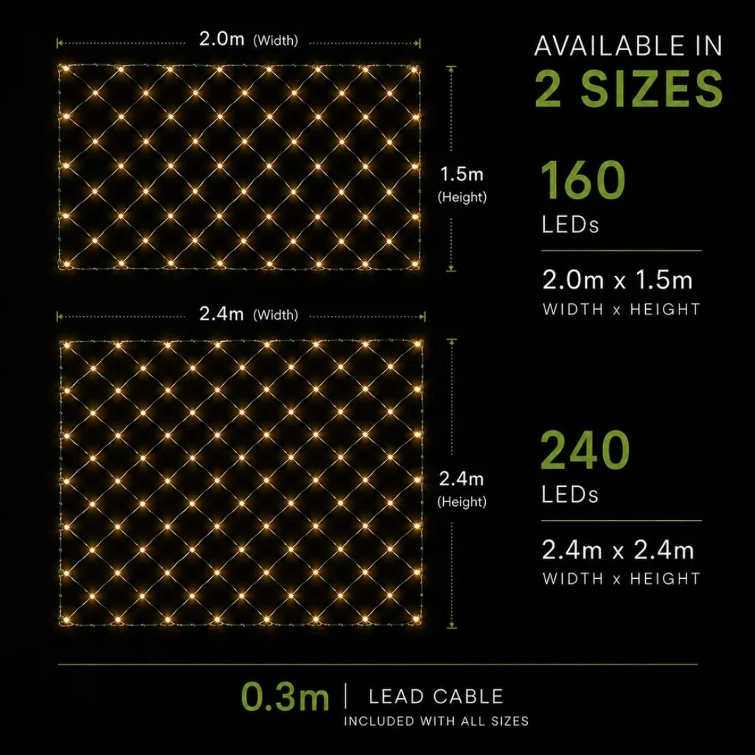 Christmas Net Lights 160 Warm White LED - Battery Operated