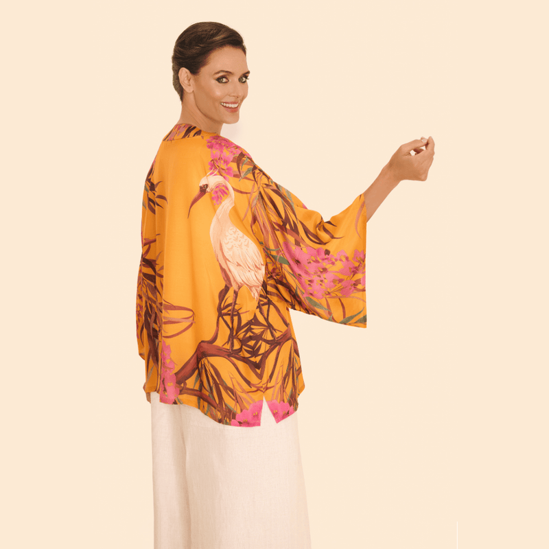 Oriental Crane Kimono Jacket Ochre