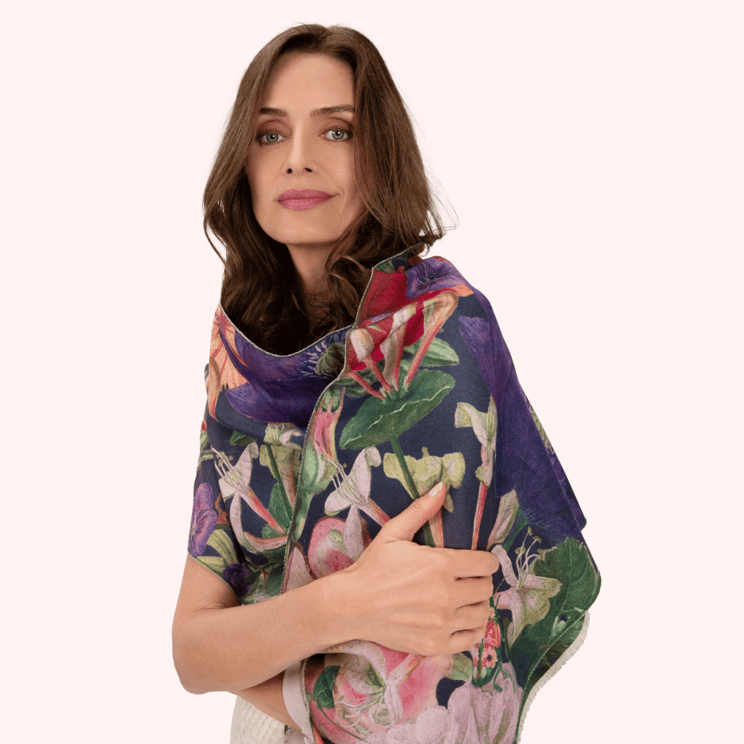 Autumn Posy In Midnight Lux Print Scarf