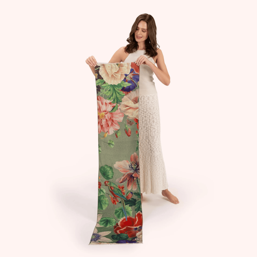 Botanical Bouquet In Sage Lux Print Scarf