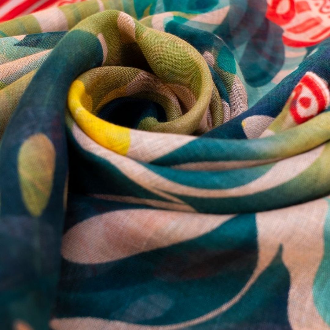 Linen/Cotton Mix Scarf - Exotic Leaves