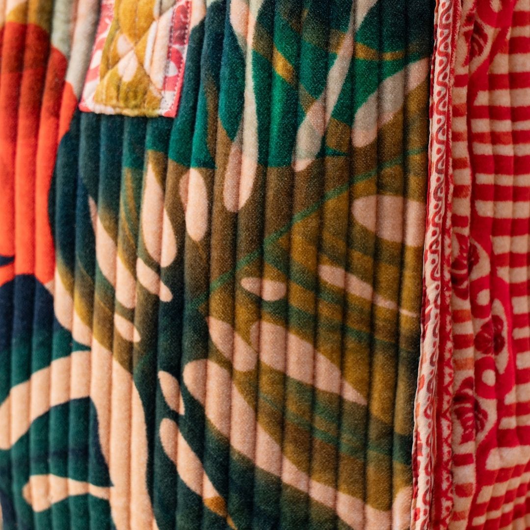 Lux Velvet Quilted Tote - Exotic Leaves