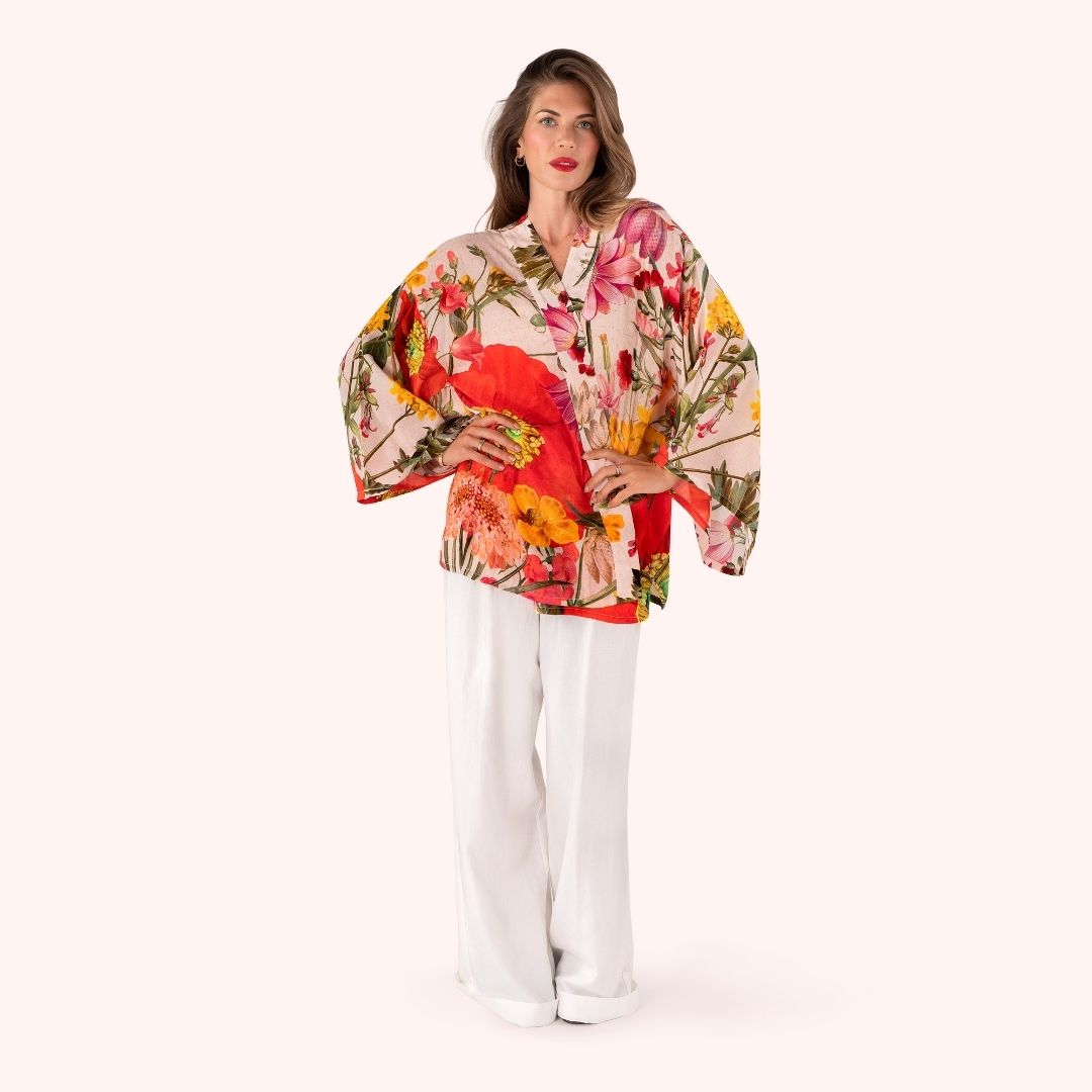Kimono Jacket Fine Flowers - Cream