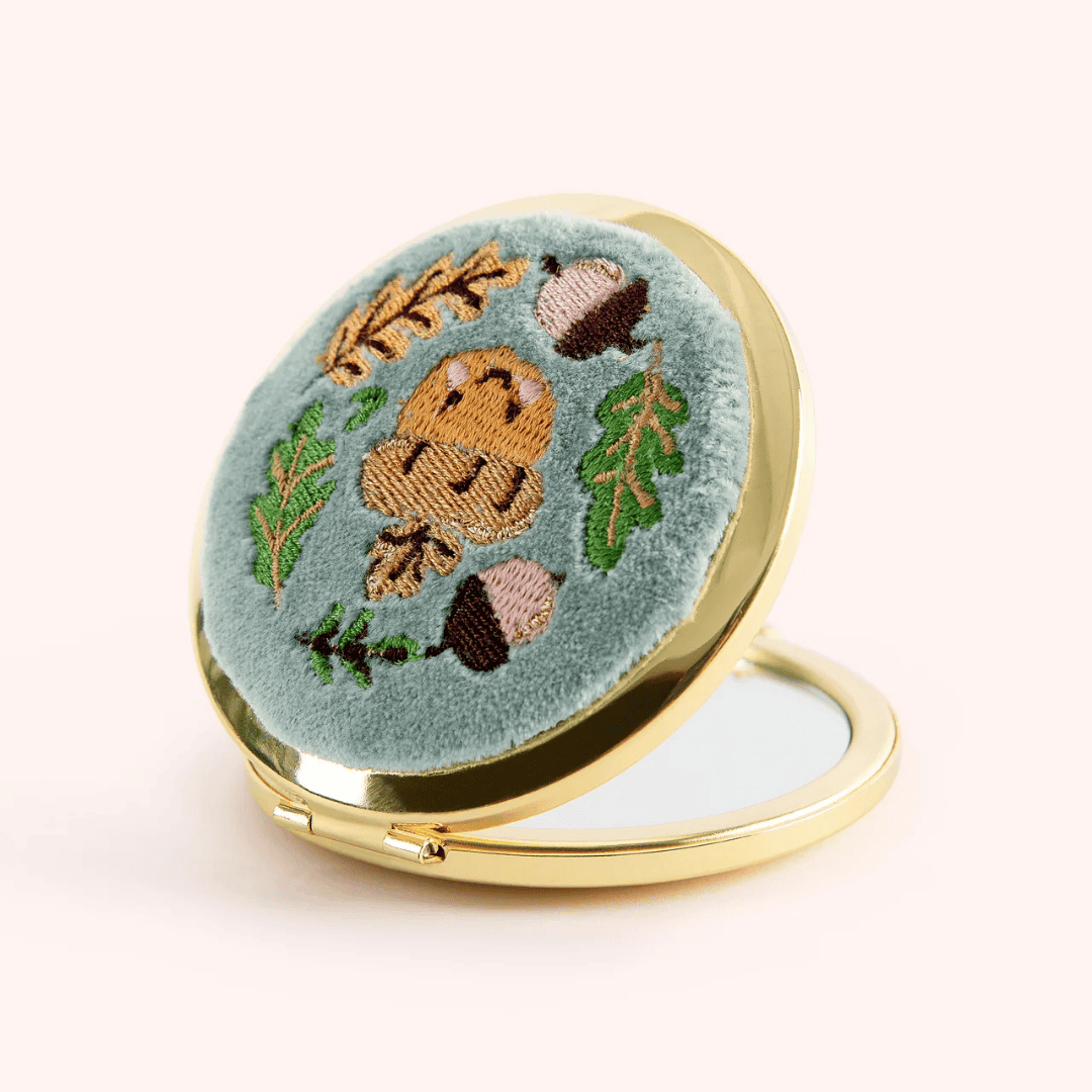 Happy Acorn Embroidered Mirror