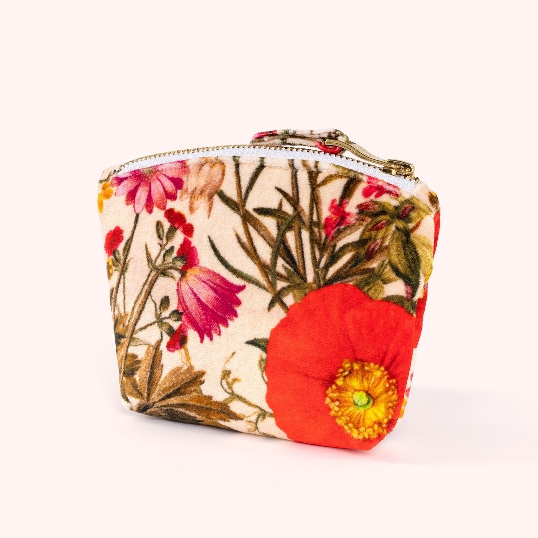 Printed Velvet Mini  Pouch - Fine Flowers Cream