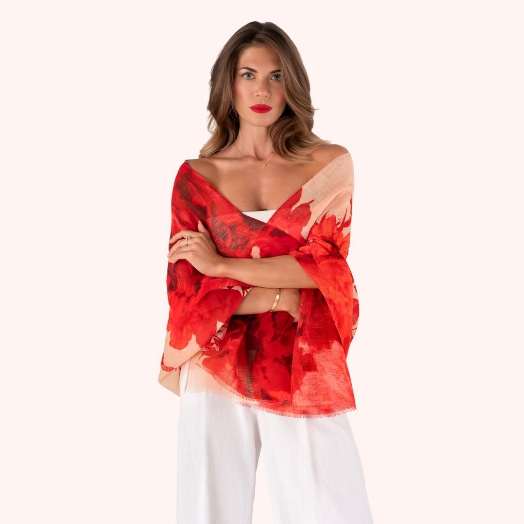 Linen/Cotton Scarf - Rouge Blooms