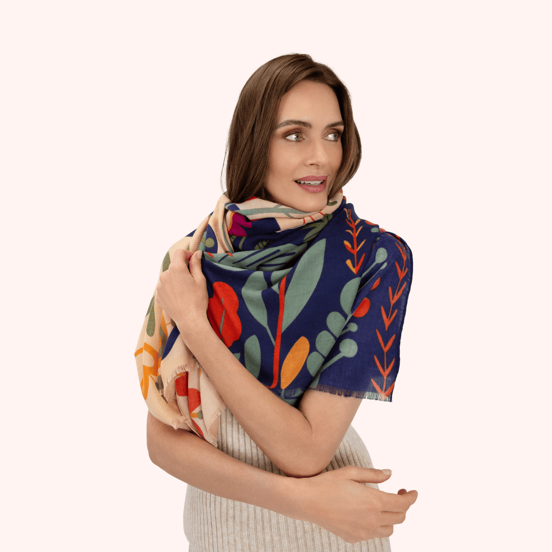 Scandi Two-Tone Floral Print Scarf