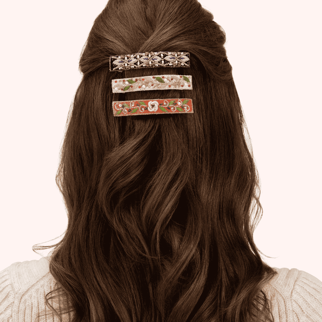 Tangerine Floral (Teal) Hair Barette