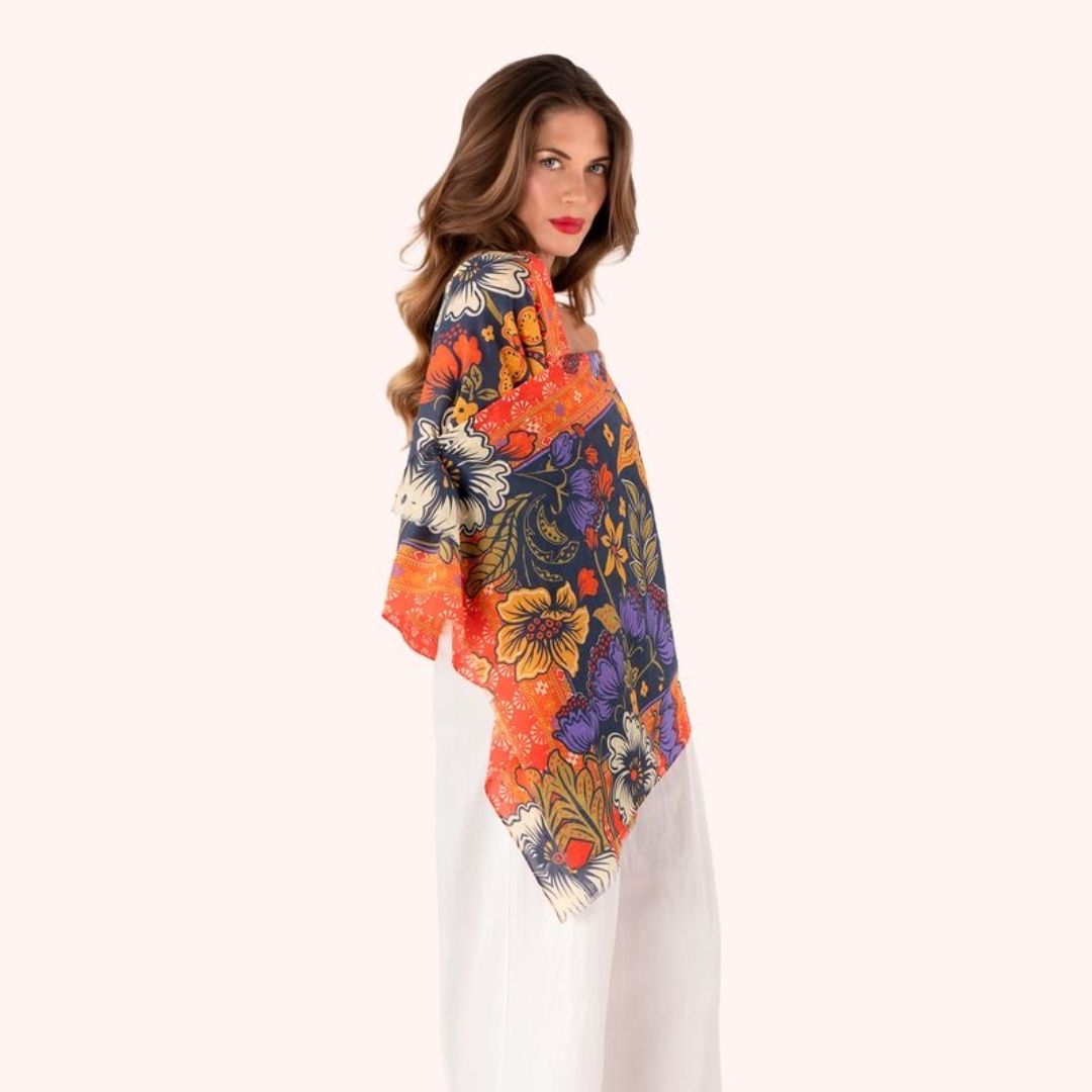 Cotton Scarf - Trailing Floral Blue