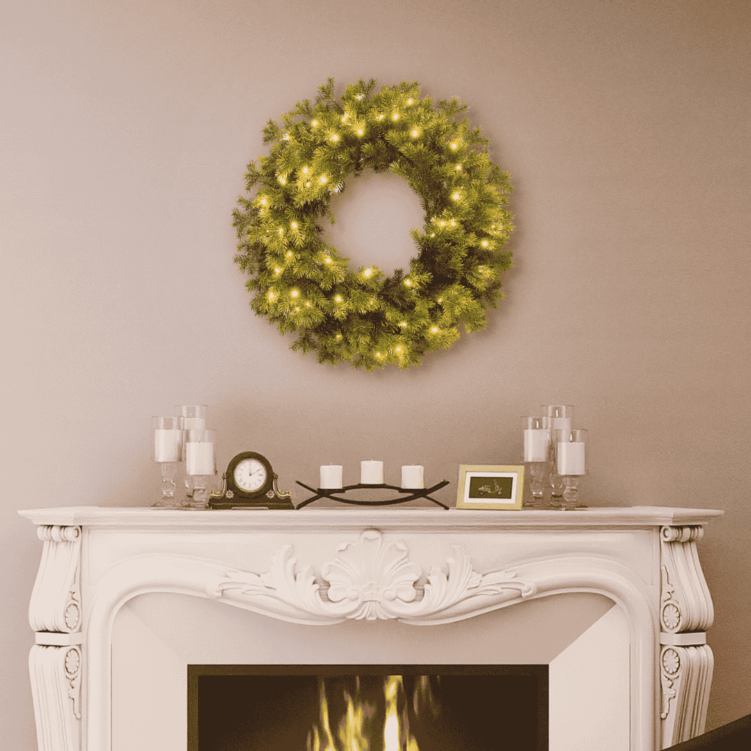 Pre - Lit Christmas Wreath Woburn Fir Green
