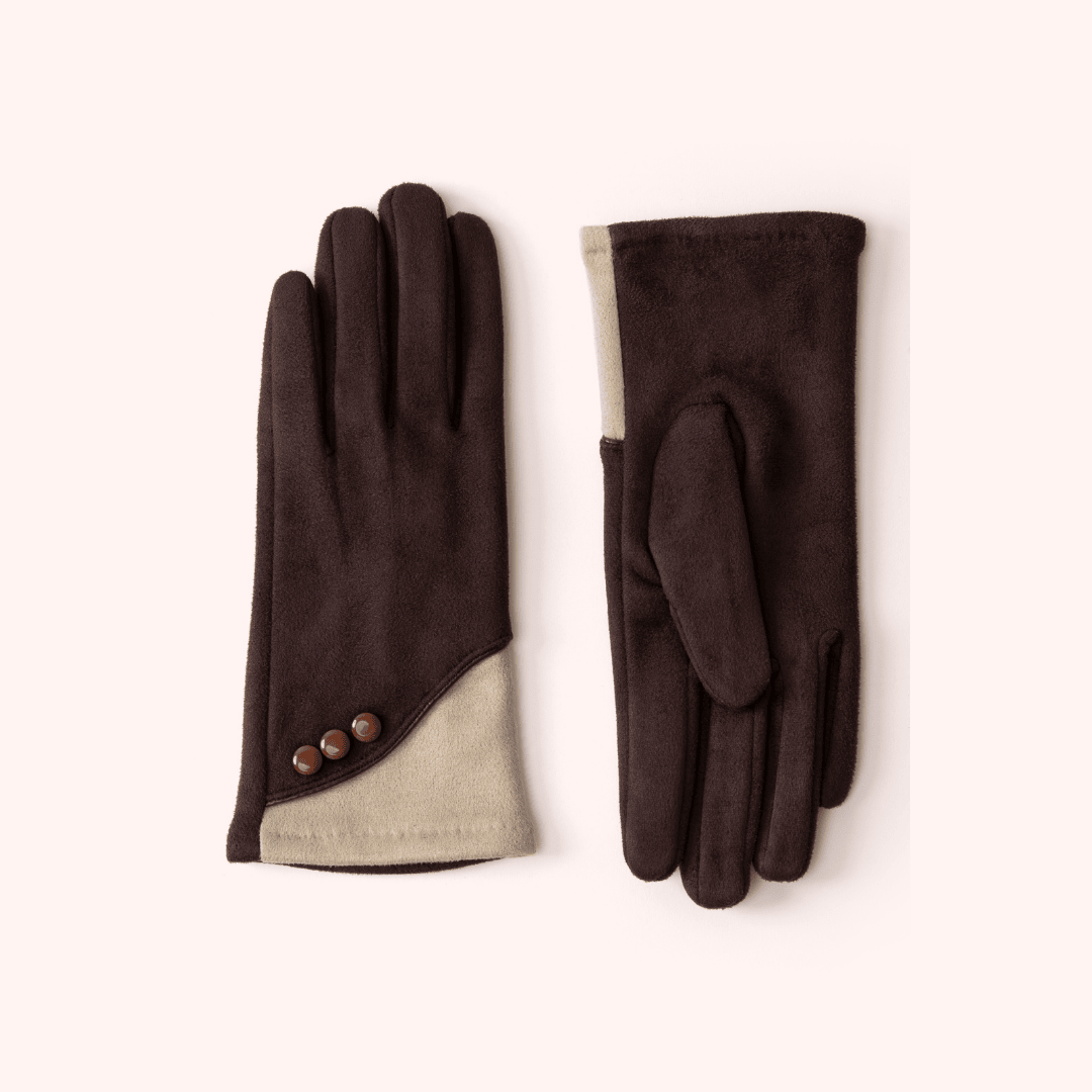 Rowan Faux Suede Gloves - Chocolate/Cream