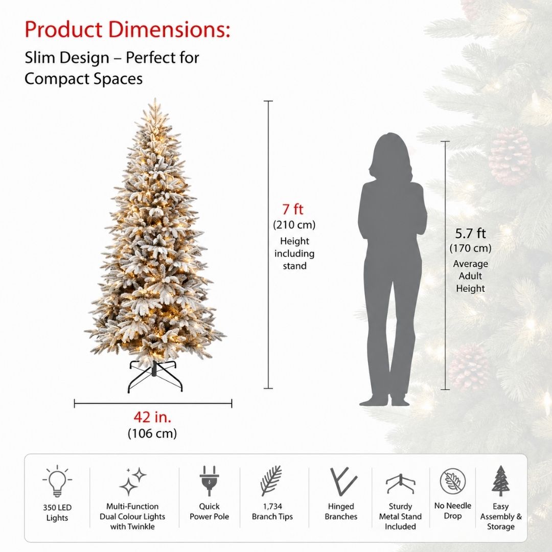 7ft Slim Parque Flocked Pre-Lit Artificial Christmas Tree