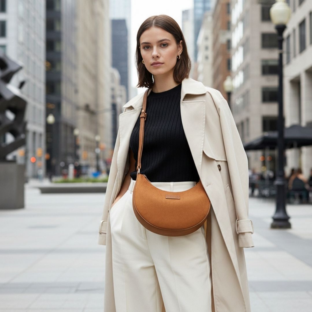 Suede Kensington Shoulder bag - Fudge