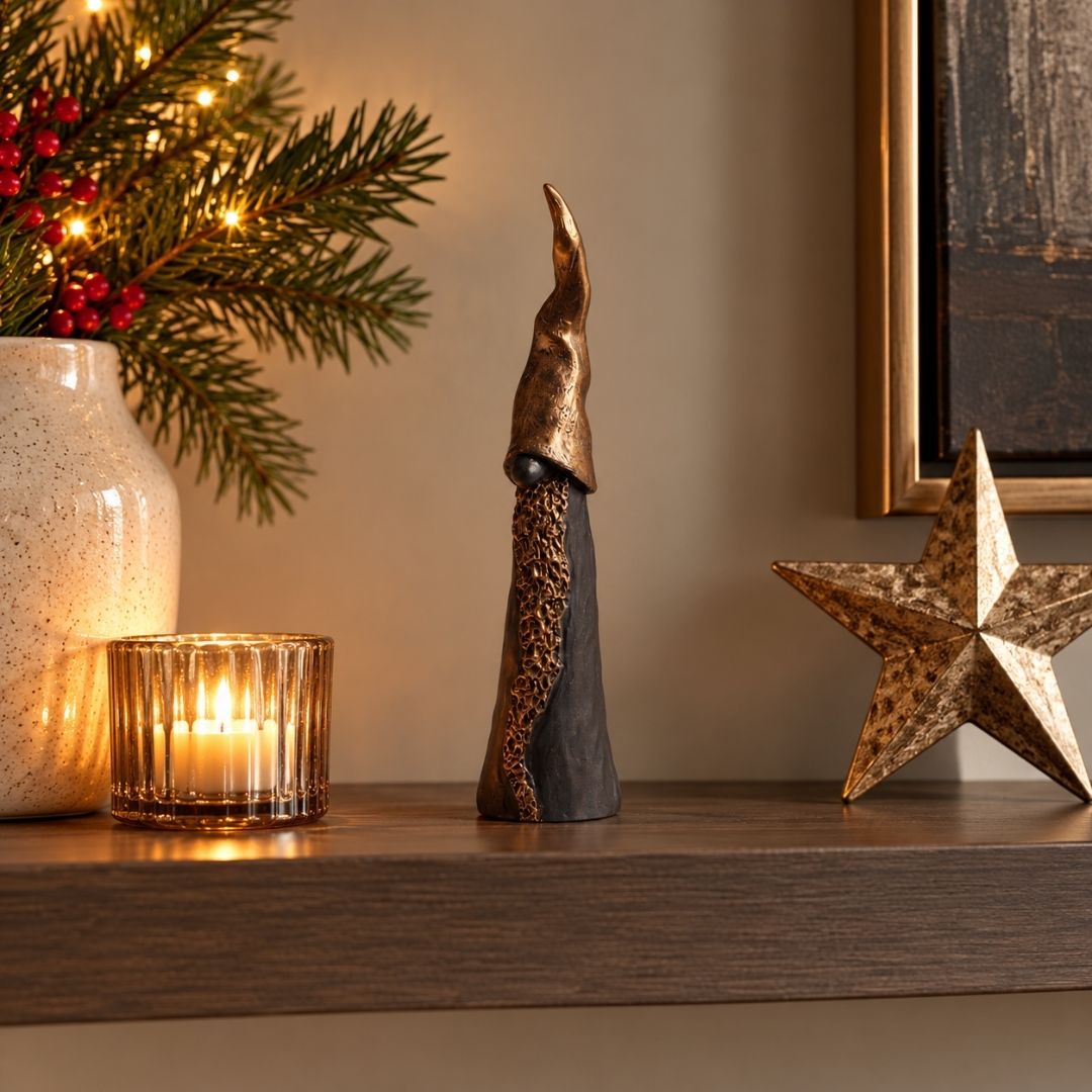 Tall Santa Black & Gold 18cm