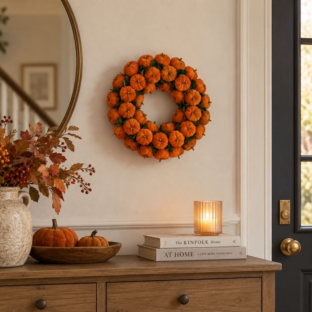 Velvet Pumpkin Wreath 36cm