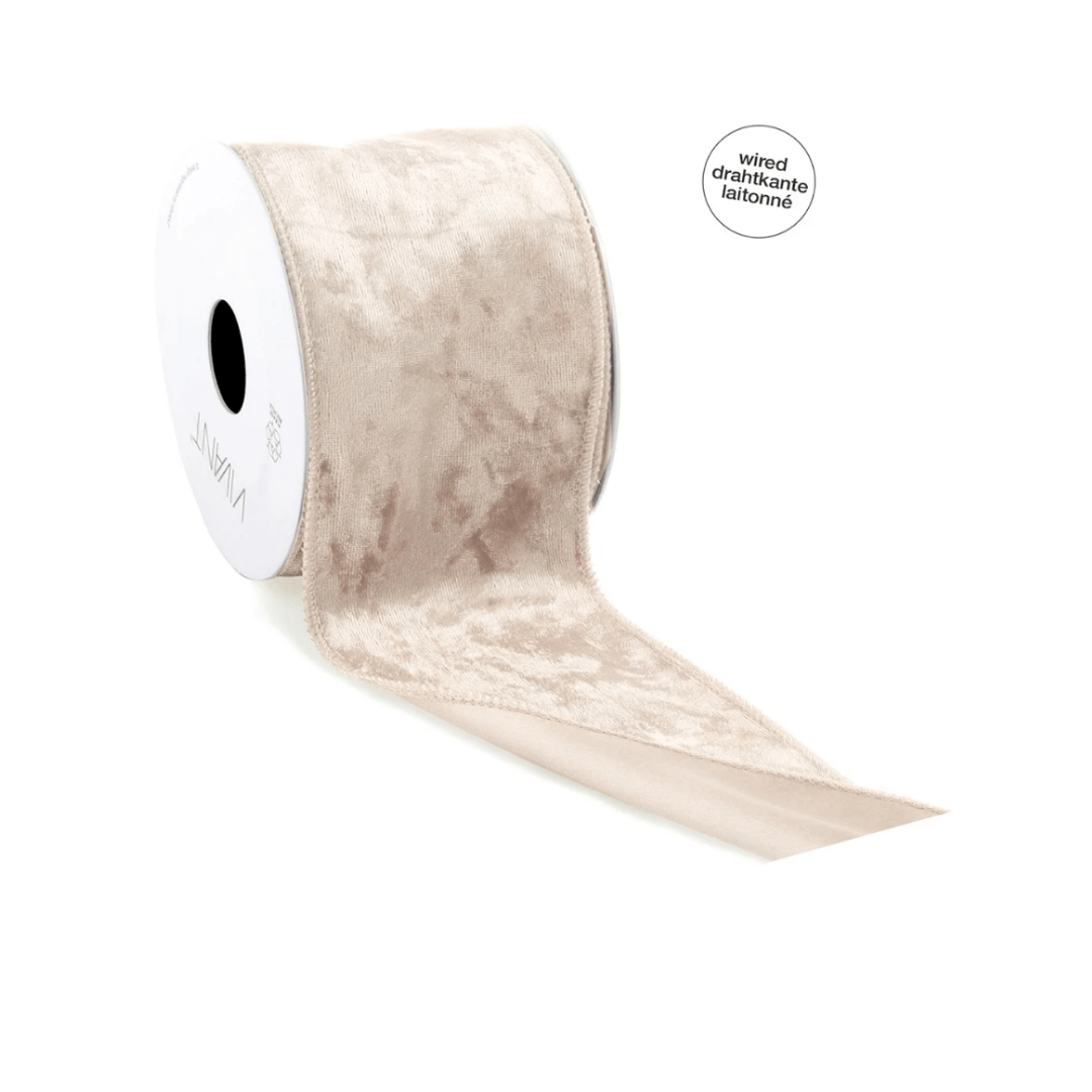 Velvet Satin Wired Ribbon - Champagne